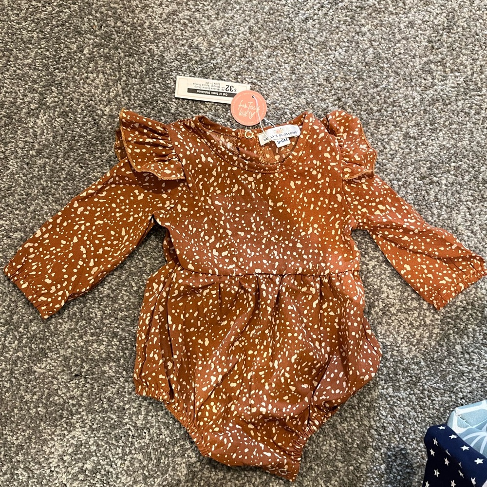 Rust Speckle Long-Sleeve One-Piece for Kids